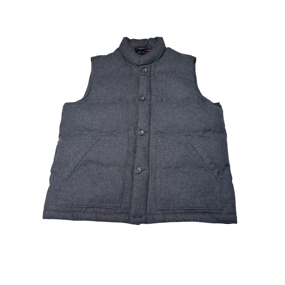 Banana Republic Mens Grey Glen Plaid Puffer Vest Burgundy Lining Large